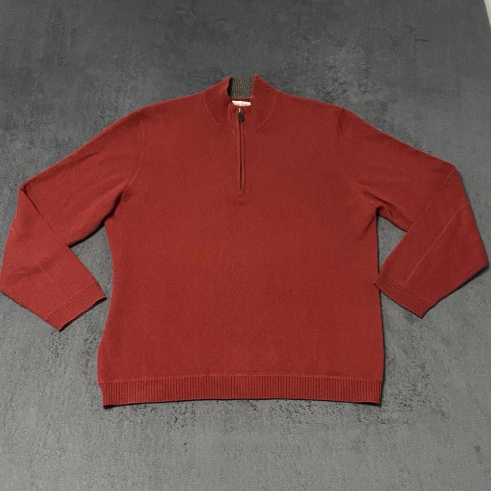 John W Nordstrom Sweater Mens L Burgundy Cashmere 1/4 Zip Preppy Career FLAW